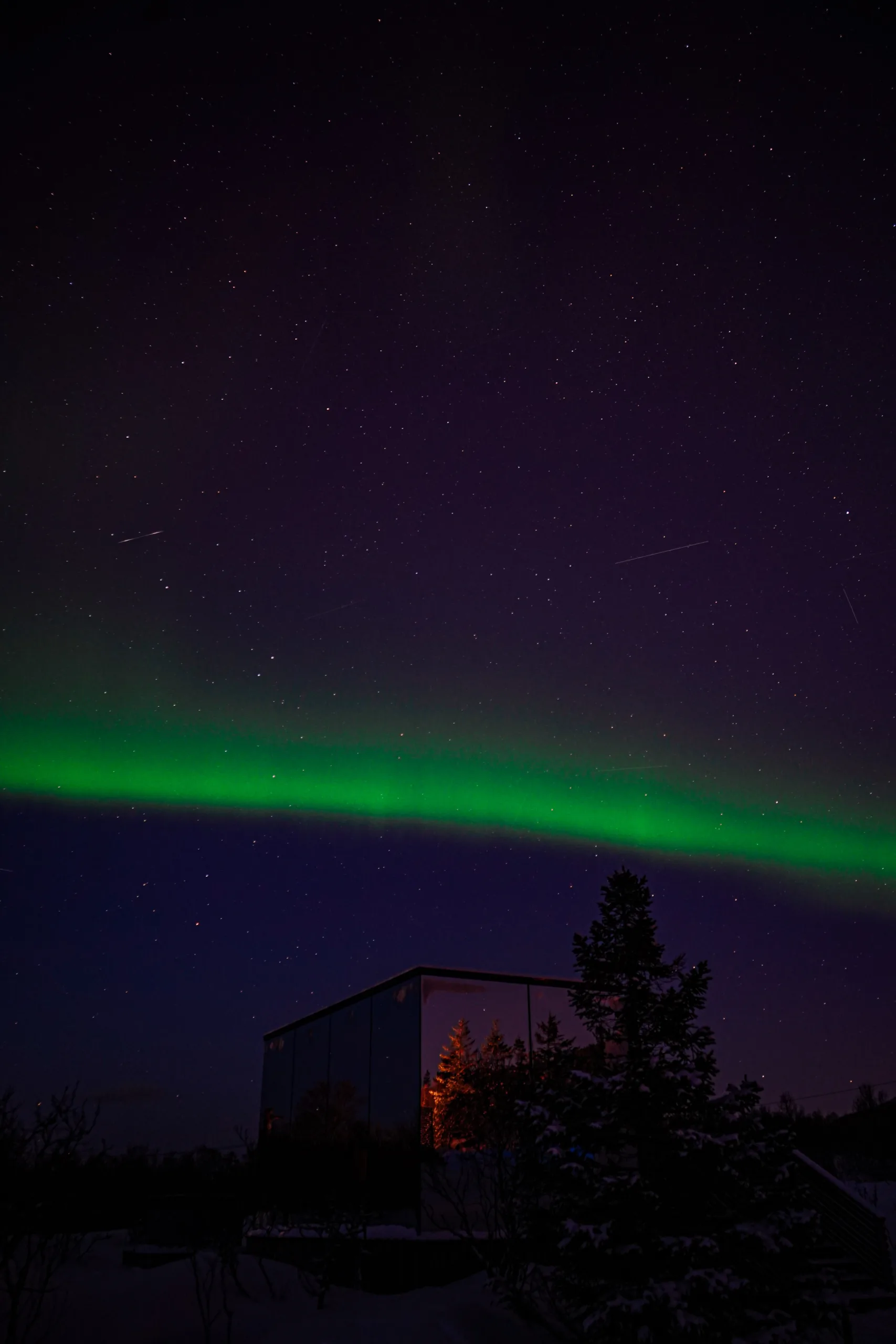 WonderInn Arctic — Northern Lights over the cabins