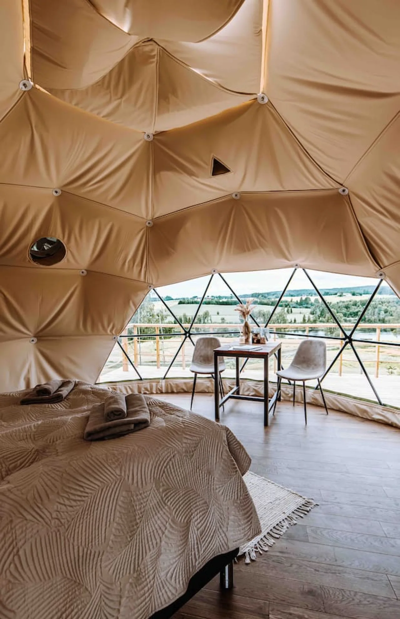 Glamping Pod Pano with panoramic river views