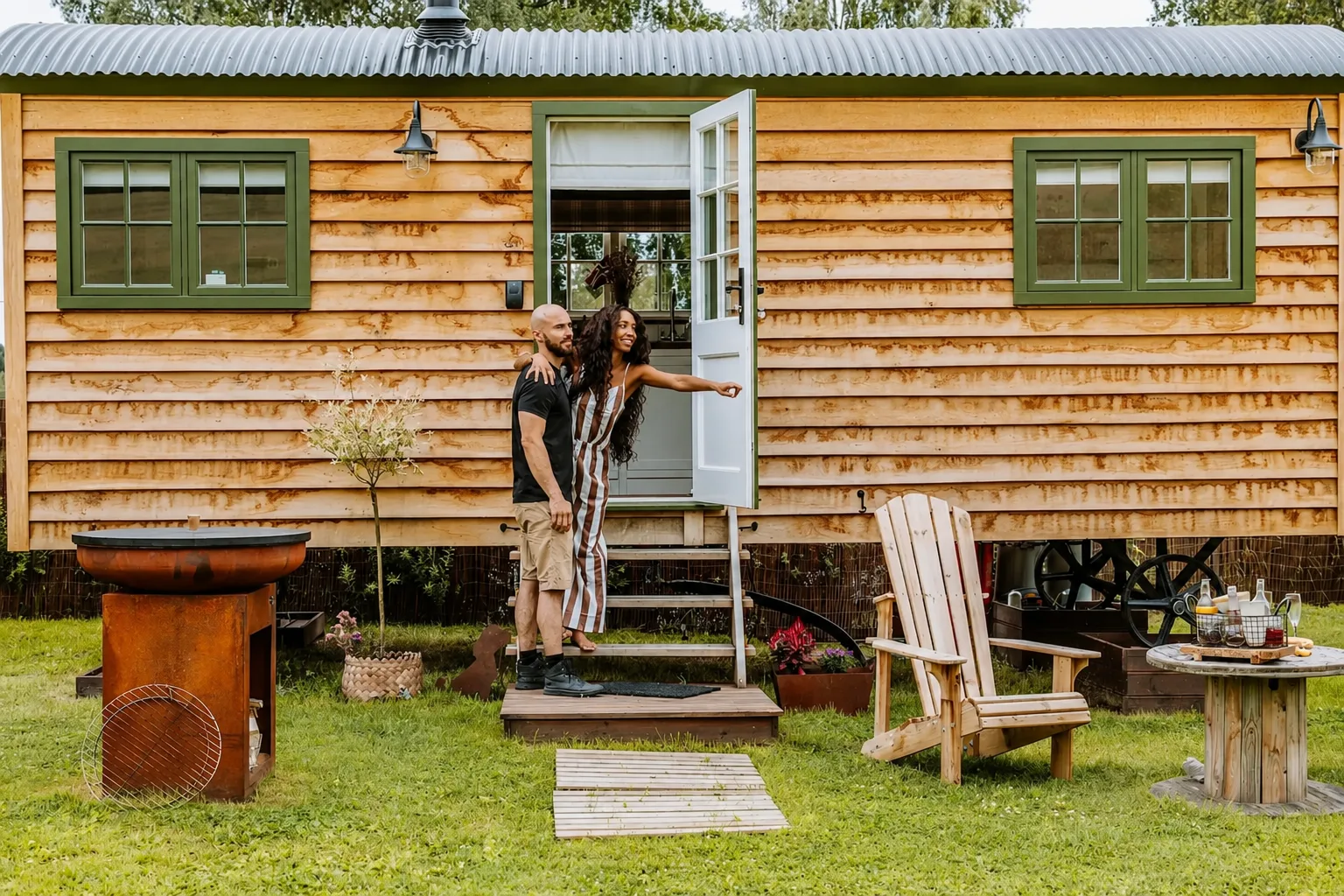 Shepherd's Hut Boho with copper bathtub
