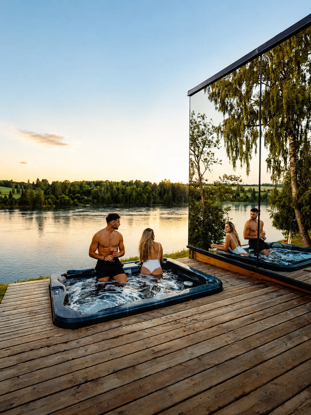 Mirror Cabin Koti with private jacuzzi on the Vorma River